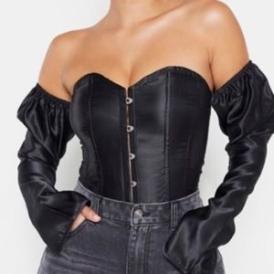 Black Satin Longsleeve Corset Top